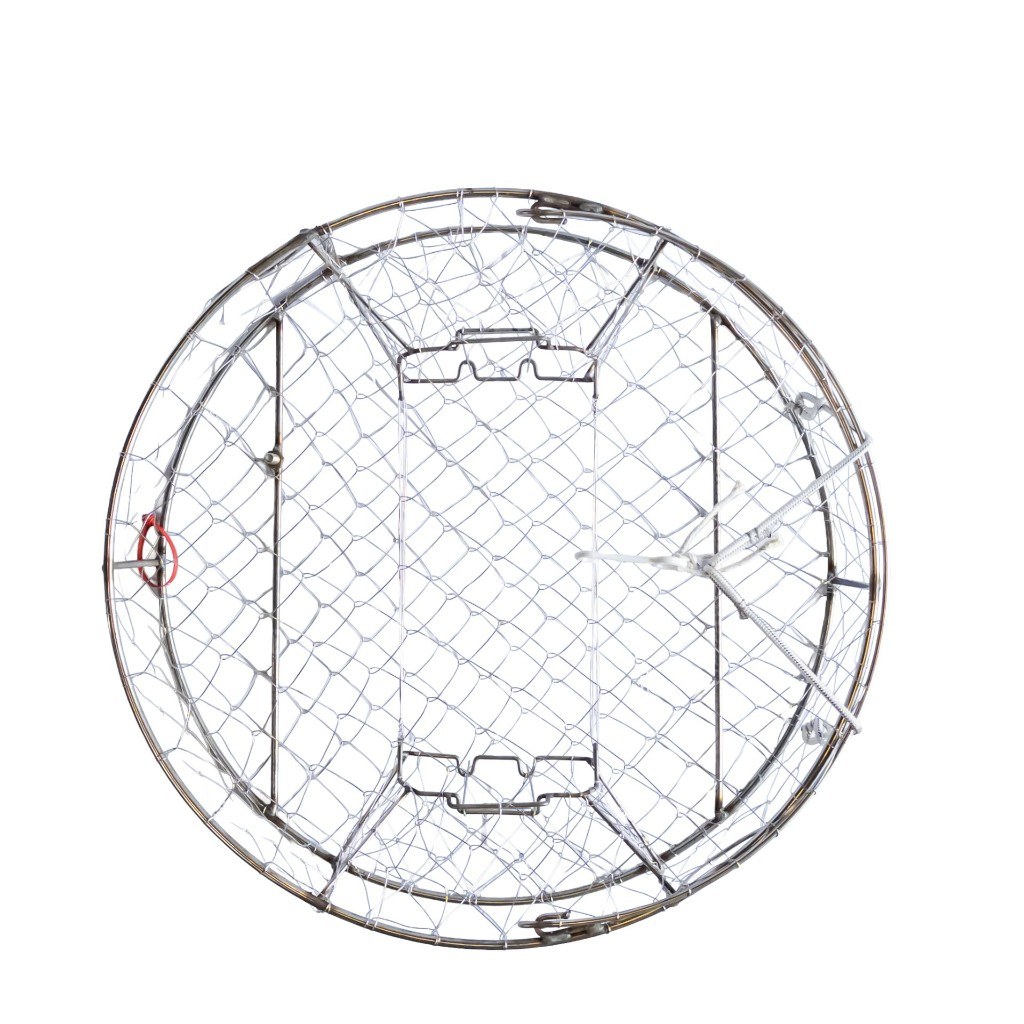 Overtop view of a 30 inch stainless sport crab trap