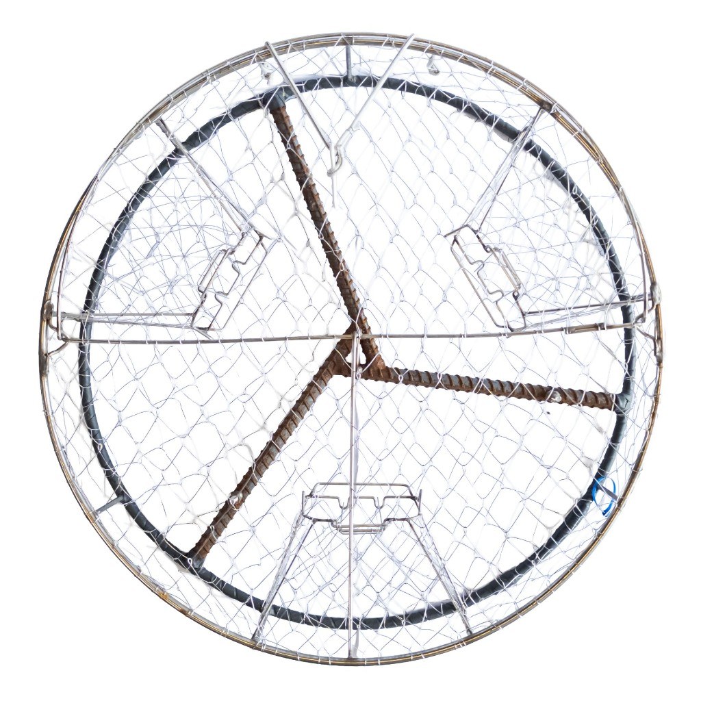 Overtop view of a 3-tunnel commercial crab trap
