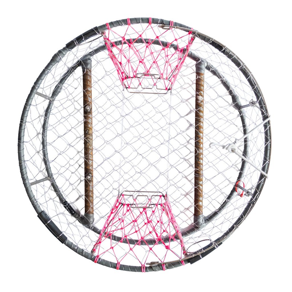 Overtop view of a 2-tunnel commercial crab trap